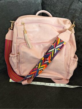 Women’s Pink Satchel Bag with Colorful Adjustable Strap